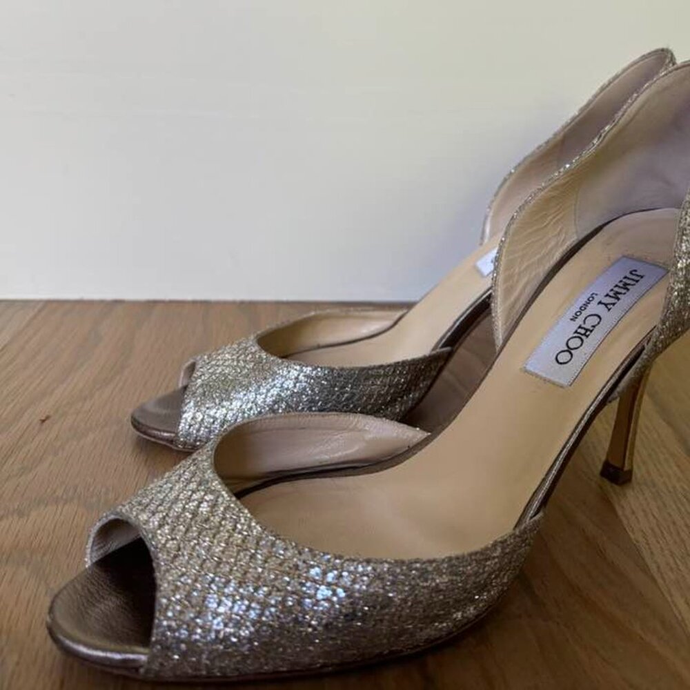 Jimmy Choo Champagne Silver Glitter D'Orsay Heels - Picture 3 of 6